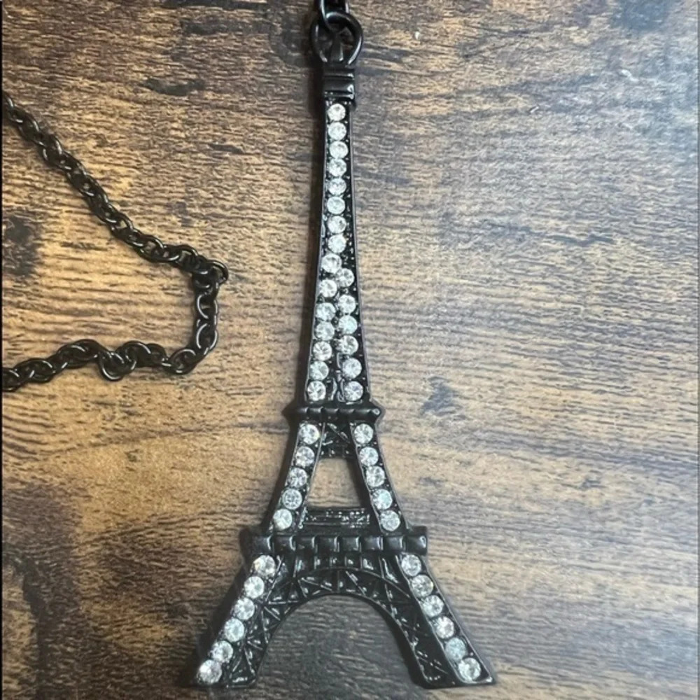 Black Eiffel Tower Long Chain Necklace